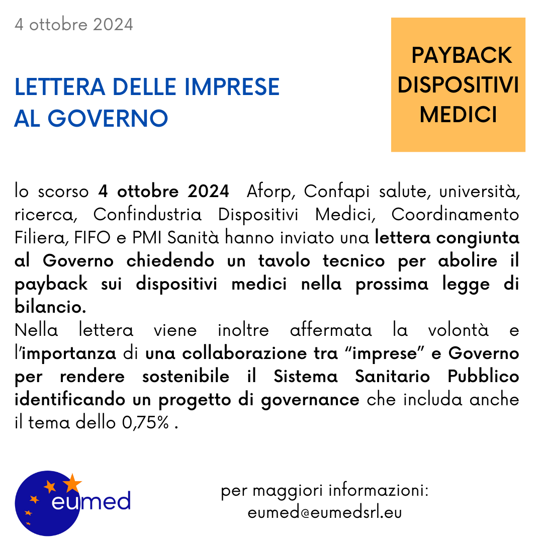 PAYBACK: LETTERA DELLE IMPRESE AL GOVERNO